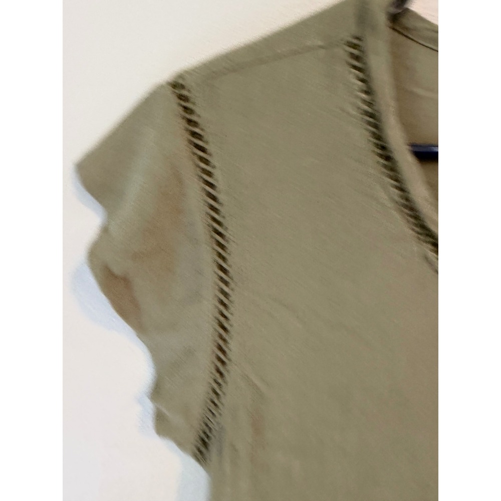 Buffalo David Bitton Womens Olive Green V-Neck Crochet Trim Cap Sleeve Blouse S - Picture 3 of 8